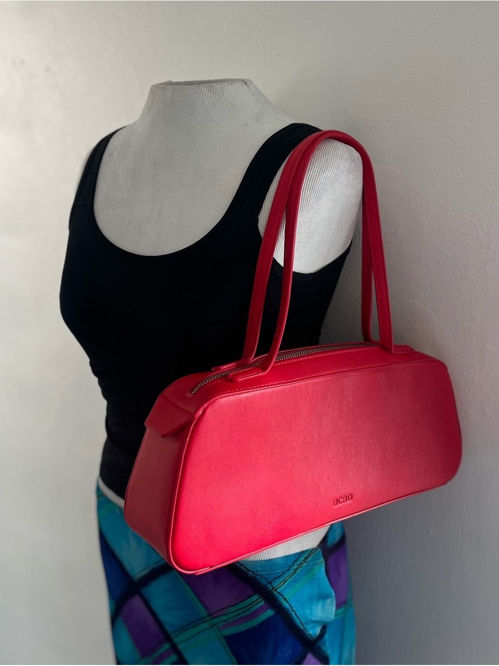 BCBG Pink-Red Shoulder Bag with Double Straps